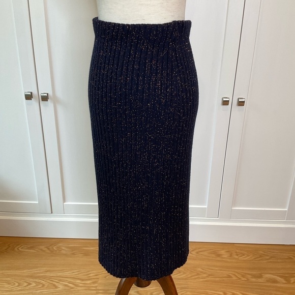 Rag & Bone Jubilee Merino Metallic Ribbed Knit Midi Skirt in Navy Size  S/P - Picture 3 of 12
